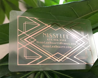 100 Business Cards | Frosted Plastic Stock | Metallic Foil Stamped | Bronze Copper Rose Red Gold | See Through Calling Cards Recyclable Tags