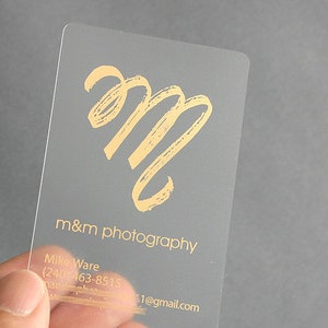 100 Business Cards - Frosted plastic stock metallic foil stamped gold red silver rose gold pink black blue foiled see through clear tag USA