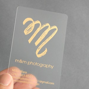 200 Business Cards Frosted plastic stock gold or silver metallic foil recyclable opaque eco-friendly clear translucent see through USA image 2