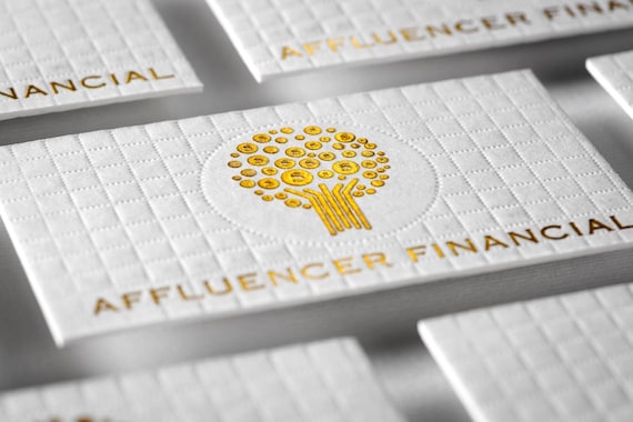 100 Business Cards | Thick 42PT White Cotton | Gold Silver Metallic Foil | Letterpress Ink Color Custom Printed Logo | Uncoated Textured USA