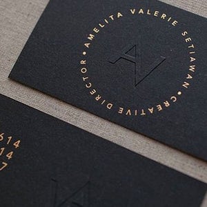200 Business Cards - gold silver rose copper metallic foil blind emboss deboss - 14PT 16PT black matte stock custom foiling emboss hangtags