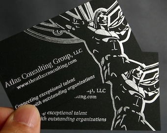 200 Business Cards or hang tags - Black 14PT 16PT matte stock - silver gold glossy or matte foil metallic foil stamped - custom printed USA