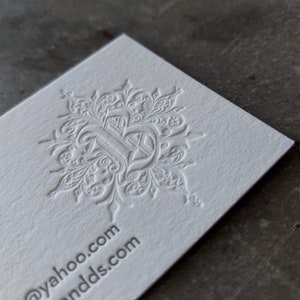 200 Letterpress Business Cards 40PT heavy cotton stock custom printed w black ink, and blind deboss debossing pressed lux cards tags USA image 8