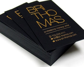 400 Custom Business Cards - black 32PT THICK matte stock w gold, red, blue, rose gold, silver, green, pink or copper hologram metallic foil