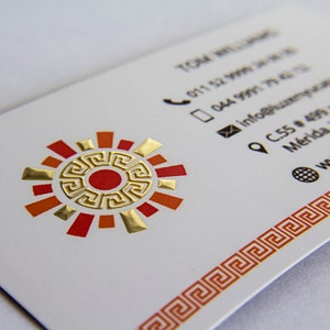 100 Business Cards - Raised gold, silver or holographic metallic foil embossed - 16 PT suede velvet laminated stock color custom printed USA