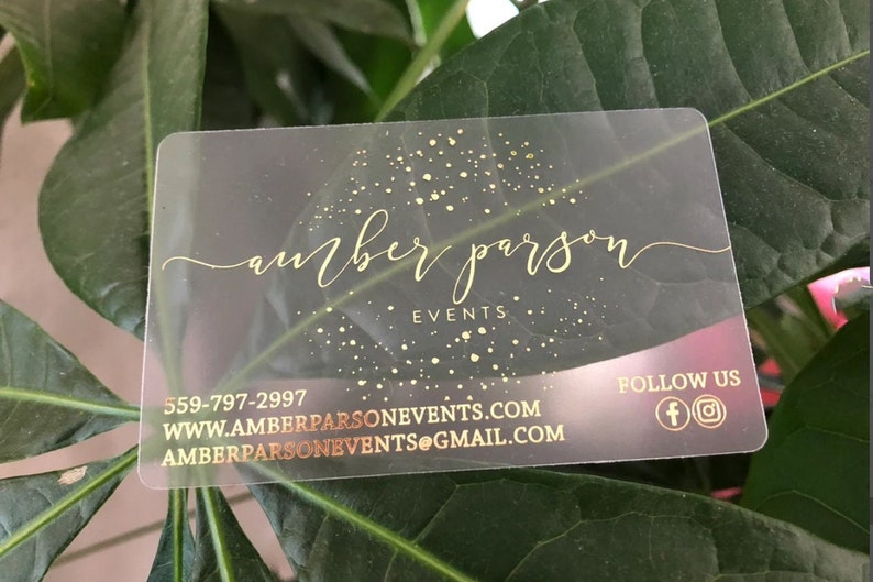 200 Business Cards Frosted plastic stock gold or silver metallic foil recyclable opaque eco-friendly clear translucent see through USA image 1