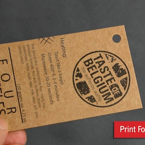 200 cartes de visite ou étiquettes volantes - Papier kraft brun 14 PT + trou percé - Recyclé respectueux de l'environnement - Impression couleur personnalisée