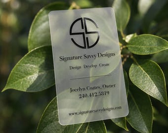 400 Business Cards or Hang Tags | Frosted Plastic Stock | Black Metallic Foil Stamped | Clear Translucent Transparent | Custom Printed USA