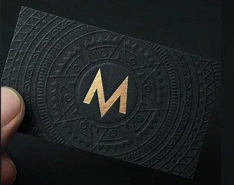100 Black Business Cards | Blind Embossed Debossed | Custom Logo Metallic Foil Gold Silver | 14PT 16PT Luxury Stock | Custom Hang Tags USA
