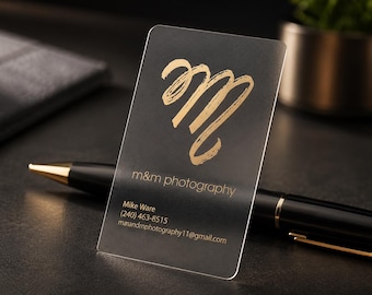 200 Frosted Plastic Business Cards | Metallic Foil Stamped | Gold Silver Rose Gold Copper Bronze | Clear Transparent | Custom Recyclable USA