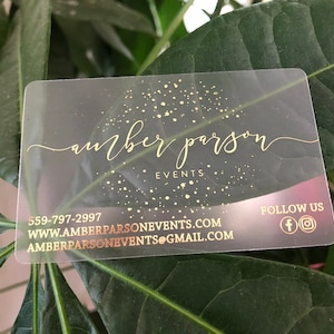 200 Business Cards - Frosted plastic stock -with metallic foil - color options red green black blue pink red gold silver rounded corners USA