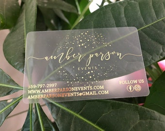 Frosted Plastic Business Cards – 200 with Metallic Foil, Custom Color, Rounded Corners red black gold silver clear transparent hang tags USA