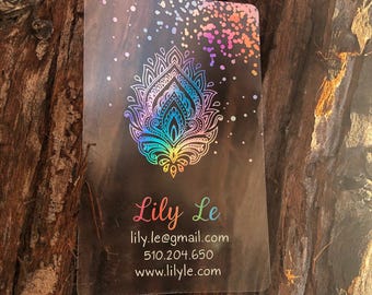 200 Business Cards | Slim 12mil Frosted Plastic | Holographic Prismatic Metallic Foil | Rounded Corners | Transparent HangTag Recyclable USA