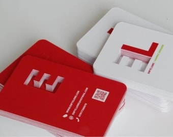 200 tarjetas de presentación impresas personalizadas - Corte láser - Papel mate de seda grueso de 16 PT, tarjetas troqueladas con forma, papel recortado, logotipo, etiquetas colgantes profesionales, EE. UU.