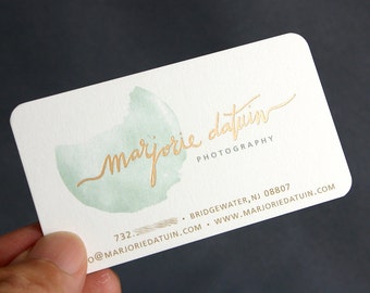 400 Business Cards -  16 pt heavy silky matte - metallic foil stamped - gold silver rose copper etc - custom printed personal professional