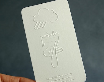 200 Business Cards - blind embossed debossed - 16PT heavy uncoated nouveau stock - custom printed visiting card letterpress raised look tags