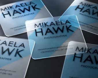 500 Square Plastic Cards | 2.5x2.5 Translucent Clear Transparent White PVC 20PT thick | Custom Printed Social Cards | Clear Visiting USA