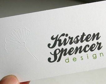 200 Business Cards - blind embossed or debossed letterpress style - 14PT matte stock - custom printed w color ink 3D raised name hang tags