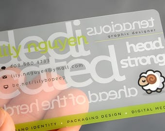 200 Frosted Plastic Business Cards | Clear Transparent White Ink Rounded Corners | Slim Recycled | Full Color Custom Printed Hangtags USA