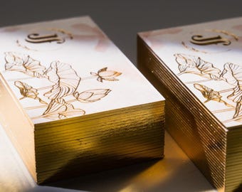 100 Business Cards | 40PT Thick White Cotton Uncoated | Gold Silver Holographic Metallic Foil + Edges | Custom Printed Luxury Hangtag USA