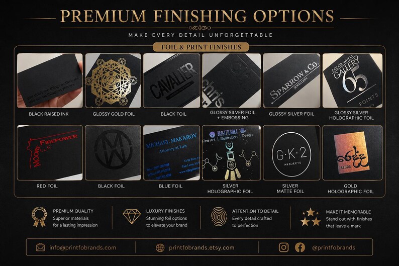 200 Black Business Cards | Rose Gold Copper Bronze Metallic Foil | 14PT 16PT Matte Thick | Color Custom Printed Calling Cards Hang Tags USA image 17