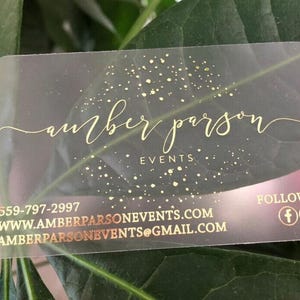 100 Business Cards - Frosted plastic stock - w gold silver matte glossy metallic foil opaque recyclable custom printed clear see through USA