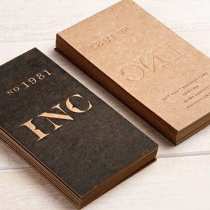 200 tarjetas de presentación o etiquetas - Papel kraft marrón reciclado de 14 PT con relieve - Ecológico - Impresión personalizada a todo color