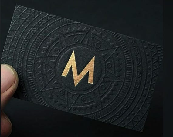 200 Business Cards - gold silver rose copper metallic foil blind emboss deboss - 14PT 16PT black matte stock custom foiling emboss hangtags