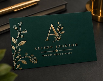 200 Green Emerald Business Cards | 14PT Matte | Gold Silver Metallic Foil | Custom Printed Logo | Forest Colored Hang Tags Art Luxury USA