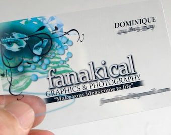 600 Business Cards | Clear Transparent Plastic Stock | Color Custom Printed | See Through Translucent Skinny Recyclable | Personalized Tags