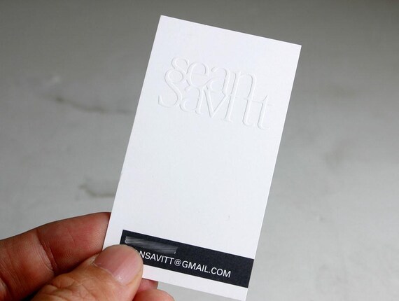 200 Emboss Business Cards Hang Tags | 20PT White Matte Silk Laminated Paper | Blind Press Embossing Deboss | Color Custom Printed Thick USA