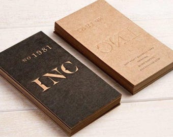 200 Embossed Kraft Business Cards or Hang Tags | 14PT Brown Kraft Recycled Paper | Full Color Custom Printed | Environmentally Friendly USA