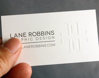 200 Business Cards - blind embossed debossed - 16PT heavy silky matte stock w color custom printing - raised effect logo personalized tags