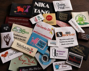 600 Custom Woven Labels Tags | High Density Damask Weave Fabric Your Logo Art | Complimentary Sample Proof | Garment Clothing Labels in USA