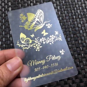 200 Business Cards Frosted plastic stock gold or silver metallic foil recyclable opaque eco-friendly clear translucent see through USA image 7