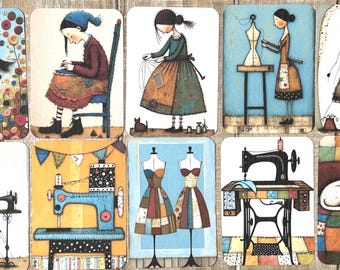 Tarjetas de diario basura con temática de costura caprichosa, tarjetas de diario de costurera de costura peculiar, tarjetas de diario de 2 1/2 X 3 1/2, juego de 10 adornos para tarjetas