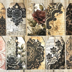 Junk journal grunge gothic tags set of 10 gift tags ephemera card making scrapbook tags grunge gothic gift journal tags