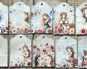 fairies and flowers junk journal tags fairy journal card tags 2 X 3 gift tags journal tags fairy Faries junk journal tags set of 10