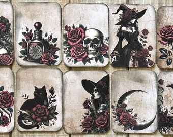 Gothic red roses junk journal vintage style gothic cards 2 1/2 X 3 1/2 journal cards dark gothic style junk journal cards set of 10