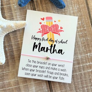 Pulsera de deseo personalizada para el primer día de clases, pulsera de regreso a la escuela con nombre personalizado