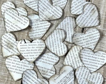 Book page hearts upcycled book page heart embellishment junk journal set of 20