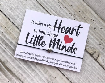 Teacher wish Bracelet teacher appreciation gift wish bracelet simple gift cord wish bracelet with a heart bead
