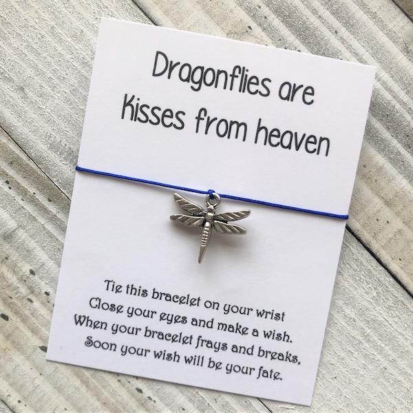 Dragonfly wish bracelet Dragonflies are kisses from heaven wish bracelet bereavement gift bracelet