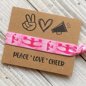 Cheerleader hair tie Cheer team girls party favor hair tie, peace love cheer elastic bracelet hair tie for cheerleader cheer team gift