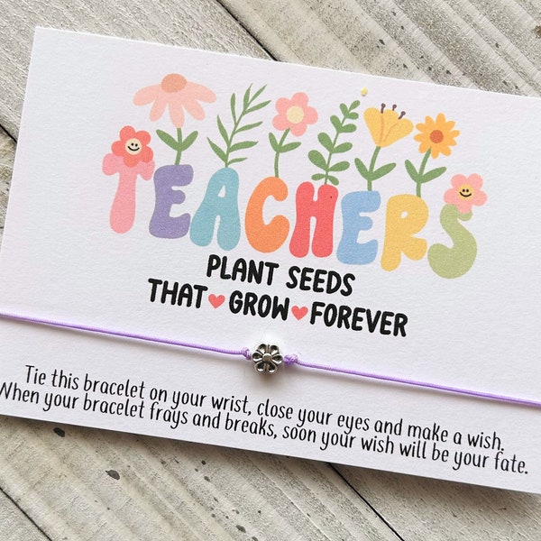 Teacher wish Bracelet teacher appreciation gift plant seeds that grow wish bracelet simple gift cord wish bracelet with a heart bead