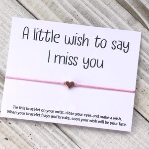 Pulsera de deseos &quot;Te extraño&quot;, pulsera de deseos con cordón de amor a distancia, pulsera de deseos de regalo simple con una pulsera de deseos de cuentas de corazón