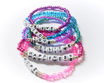 Inspirational bracelet motivational little word bracelet custom word dainty bead bracelet name bead bracelet