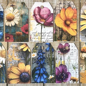Junk journal tags set of 10 gift tags ephemera card making scrapbook tags floral collage tags