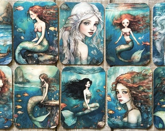 Mermaids junk journal mermaid junk journal cards 2 1/2 X 3 1/2 journal cards card topper set of 10