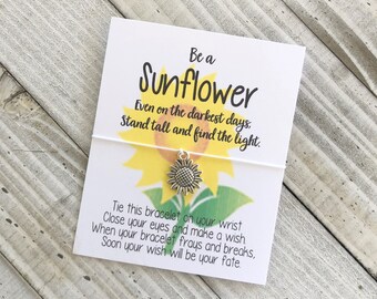 Sunflower Wish Bracelet inspirational cord wish bracelet simple gift wish bracelet with a sunflower charm wish bracelet